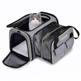 DADYPET Transporttasche Katze und Kleine Hunde, Katzentransportbox Katzen Transporttasche & Hundebox für den Transport von Hund & Katze im Auto oder in der Bahn 44.5 * 33 * 28cm (Grau) - 1