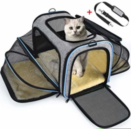 OMORC Erweiterbare Transporttasche Katze, die meisten Airlines genehmigte Tragetasche Katze, faltbare Transportbox Katze, weiche Hundetasche für kleine Tiere mit Schultergurt in Flugzeug/Auto - 1